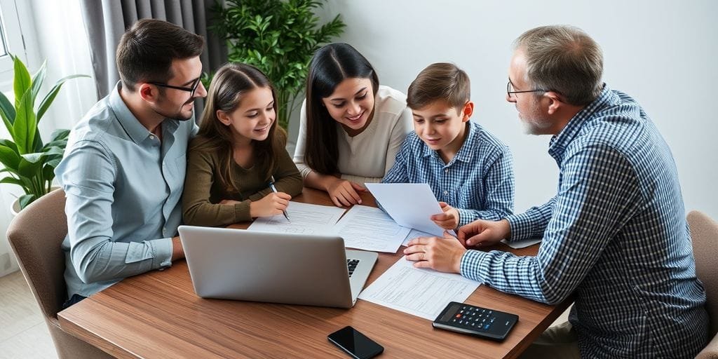a group of people looking at papers