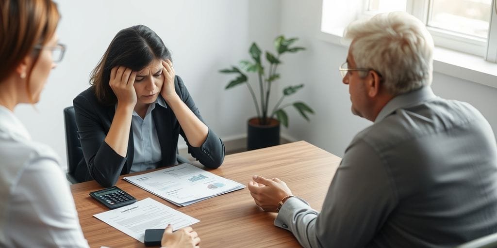 Person seeking financial advice at a desk.