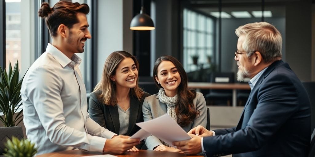 Financial advisor with couple in office