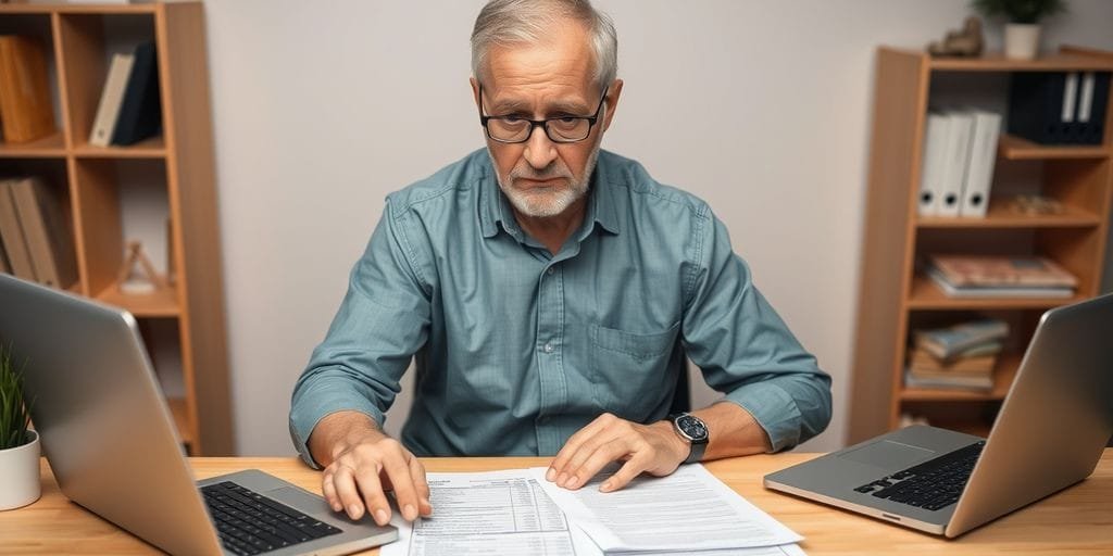 Person reviewing financial documents at desk