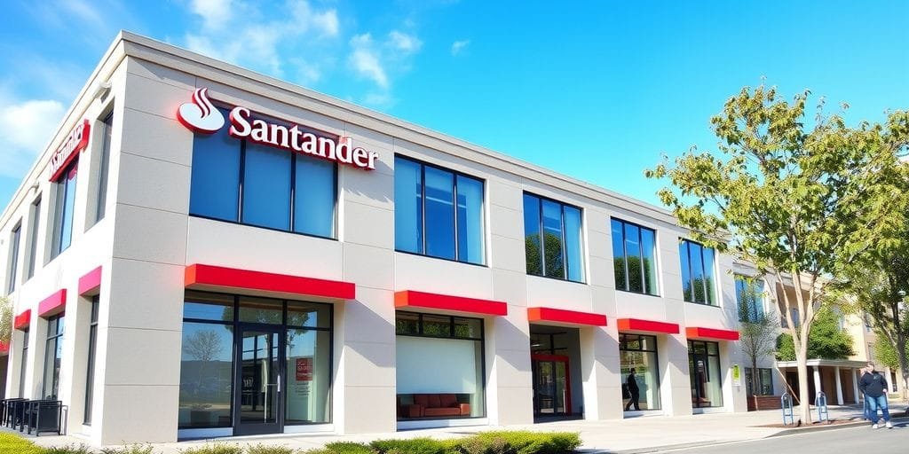 Santander bank building with people outside