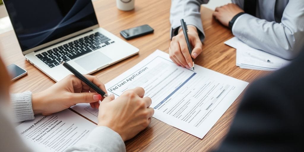 Person filling form at desk with laptop