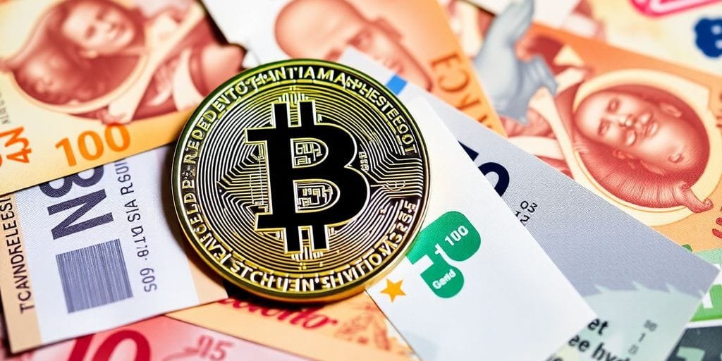 Bitcoin sobre notas de moeda fiduciária.