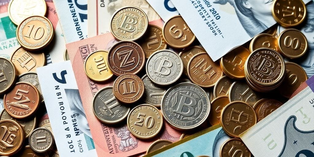 Diversidade de notas e moedas para investimentos seguros.